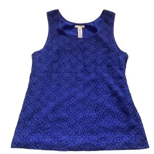 J crew blue lace textured sleeveless top size 2 round neck lined blouse